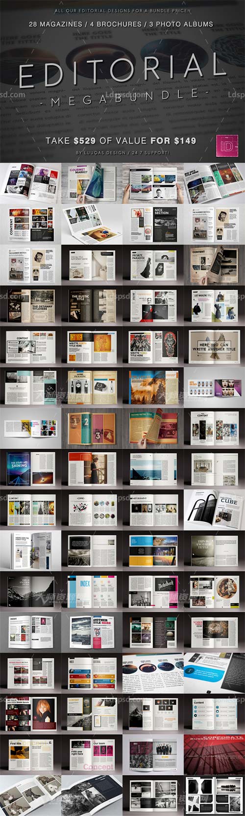 Editorial Megabundle - 34 Magazines Templates,indesign模板－商业杂志(34套)
